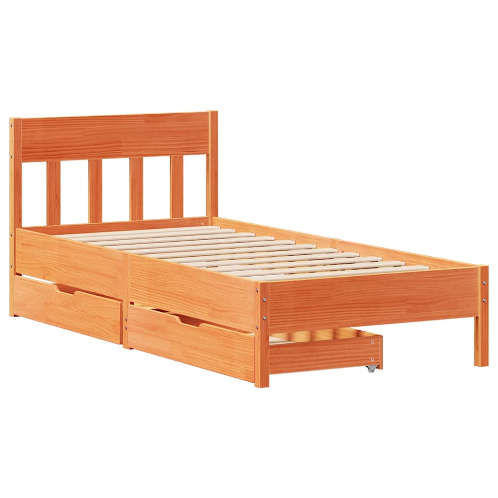 Cadre de lit sans matelas cire marron 75x190 cm bois pin massif - XIOS