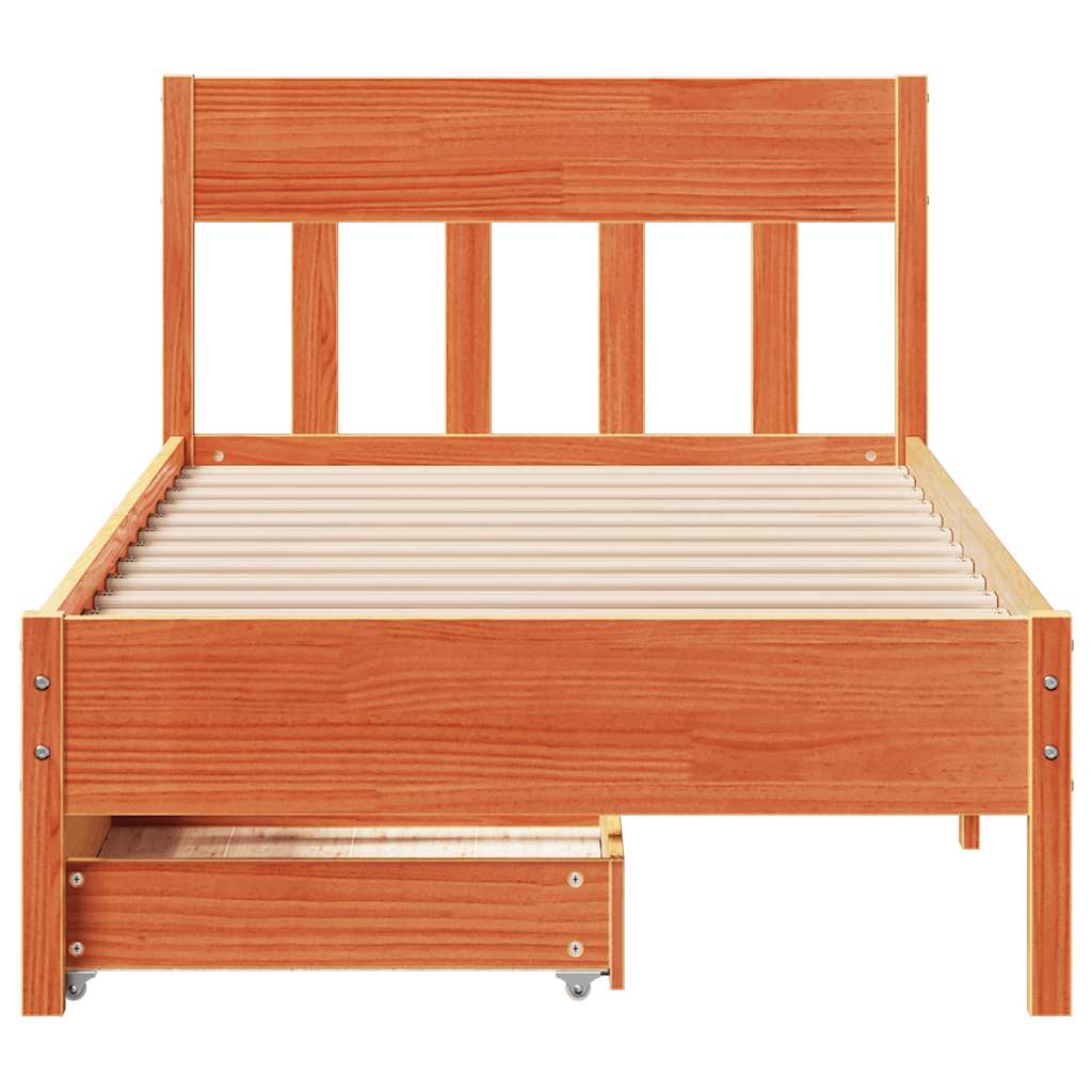 Cadre de lit sans matelas cire marron 75x190 cm bois pin massif - XIOS