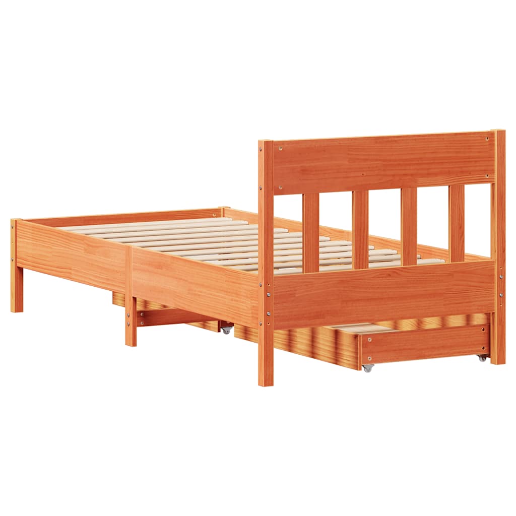 Cadre de lit sans matelas cire marron 75x190 cm bois pin massif - XIOS