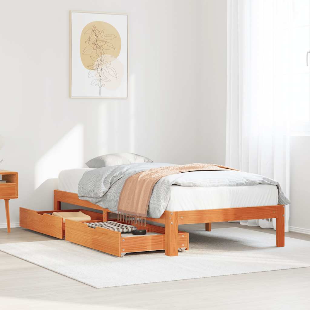 Cadre de lit avec tiroirs sans matelas cire marron 75x190 cm - XIOS