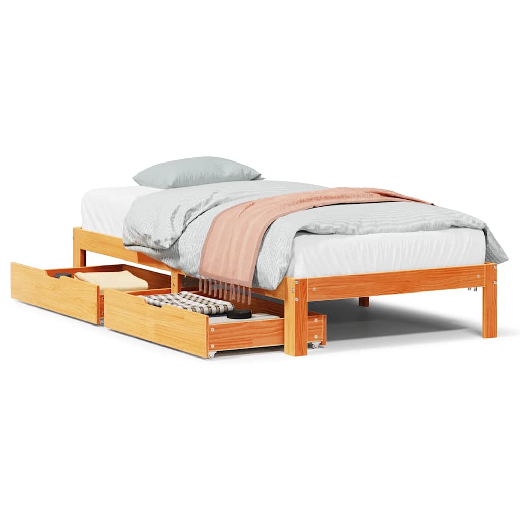 Cadre de lit avec tiroirs sans matelas cire marron 90x190 cm - XIOS