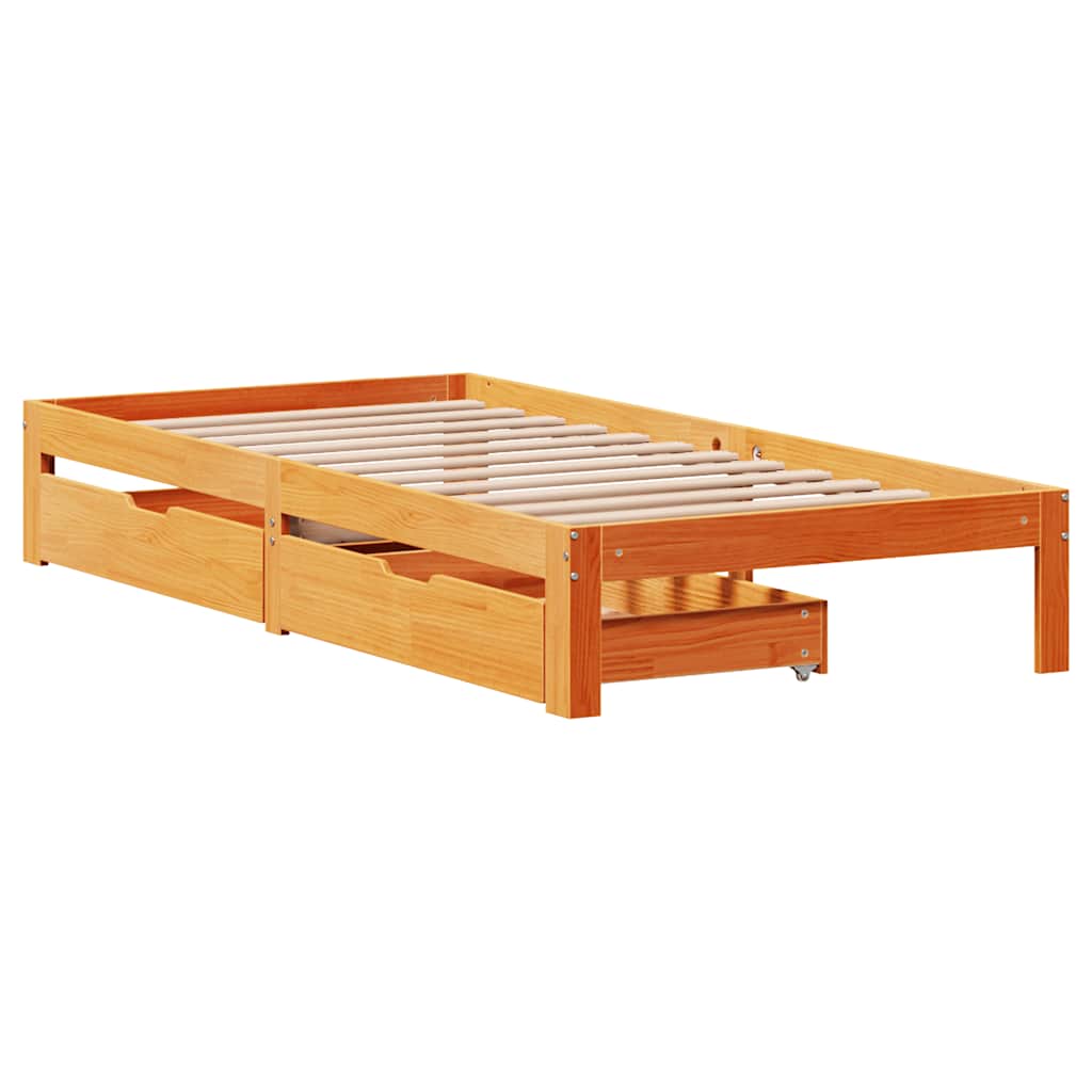 Cadre de lit avec tiroirs sans matelas cire marron 90x190 cm - XIOS