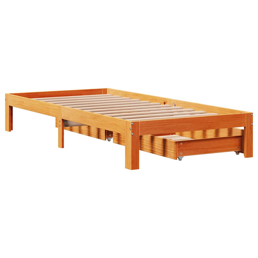 Cadre de lit avec tiroirs sans matelas cire marron 90x190 cm - XIOS
