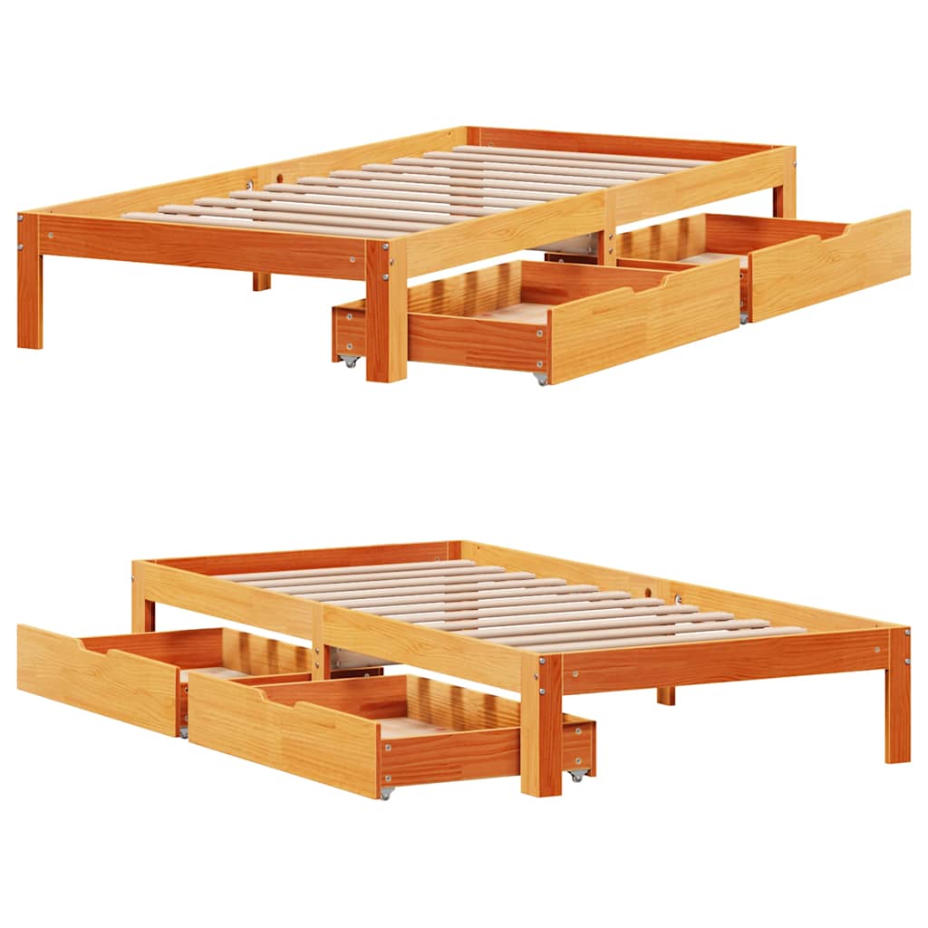 Cadre de lit avec tiroirs sans matelas cire marron 90x190 cm - XIOS