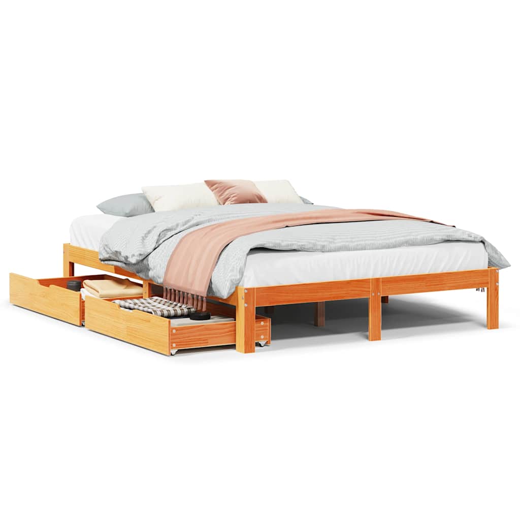 Cadre de lit avec tiroirs sans matelas cire marron 120x190 cm - XIOS
