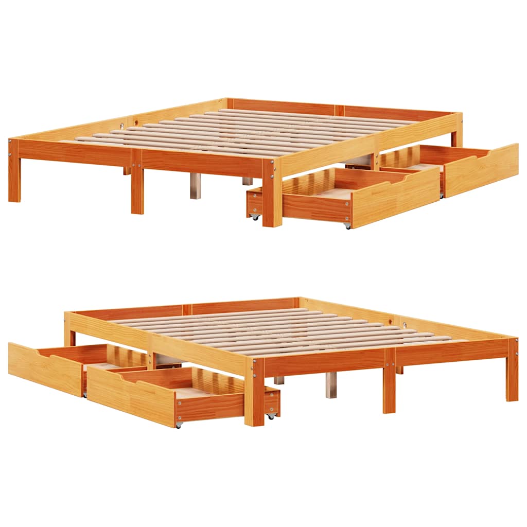 Cadre de lit avec tiroirs sans matelas cire marron 135x190 cm - XIOS