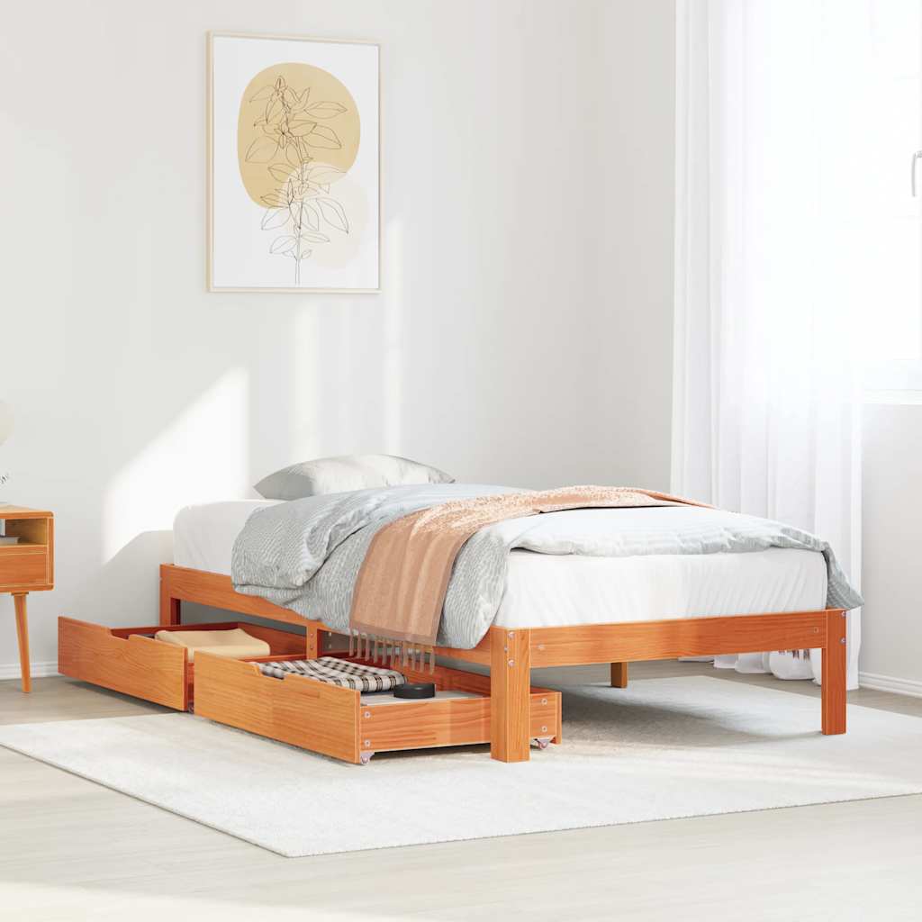 Cadre de lit avec tiroirs sans matelas cire marron 100x200 cm - XIOS