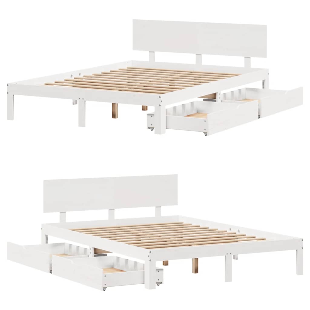 Cadre de lit avec tiroirs sans matelas blanc 140x190 cm - XIOS