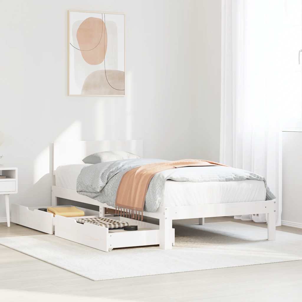 Cadre de lit avec tiroirs sans matelas blanc 90x200 cm - XIOS
