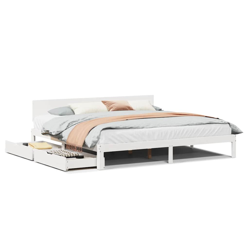 Cadre de lit avec tiroirs sans matelas blanc 200x200 cm - XIOS