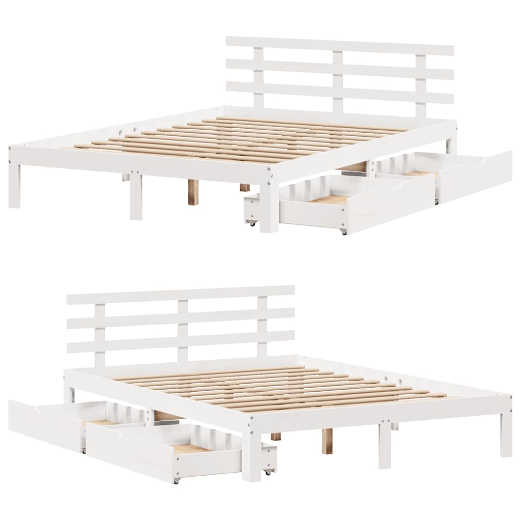 Cadre de lit avec tiroirs sans matelas blanc 150x200 cm - XIOS