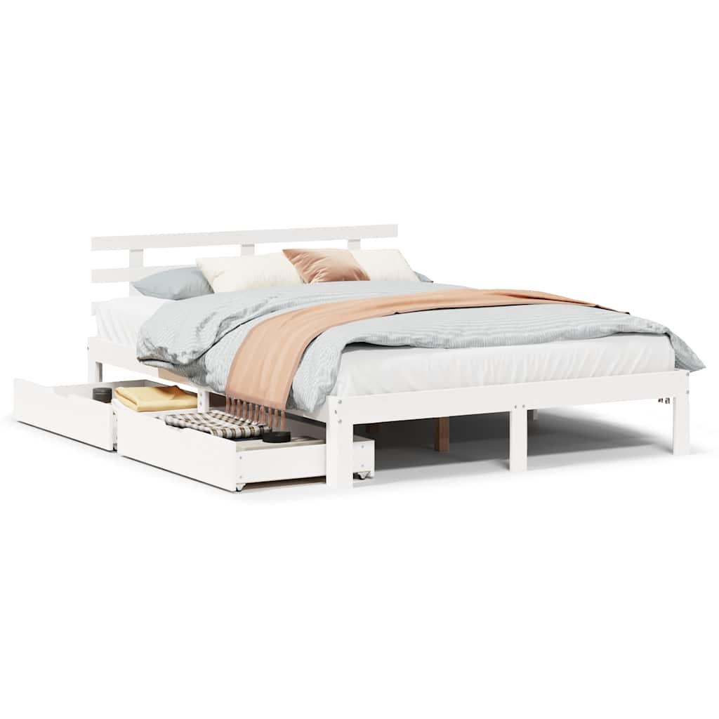 Cadre de lit avec tiroirs sans matelas blanc 160x200 cm - XIOS