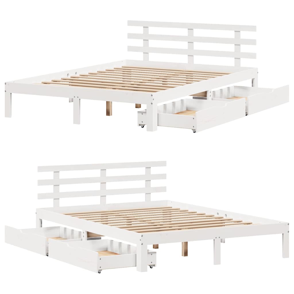 Cadre de lit avec tiroirs sans matelas blanc 160x200 cm - XIOS
