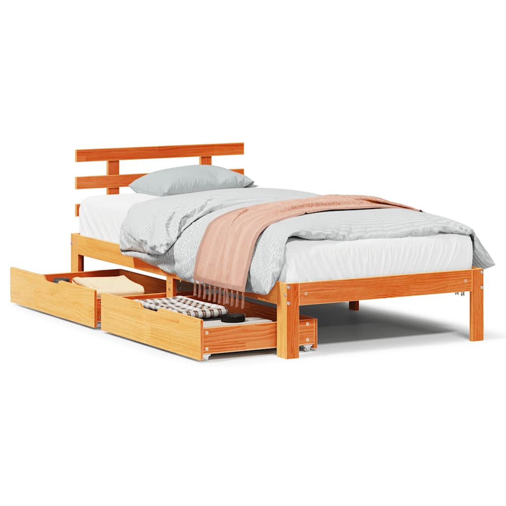 Cadre de lit avec tiroirs sans matelas cire marron 75x190 cm - XIOS