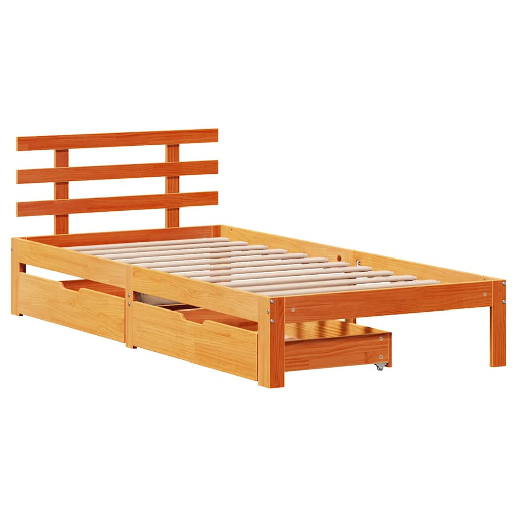Cadre de lit avec tiroirs sans matelas cire marron 75x190 cm - XIOS