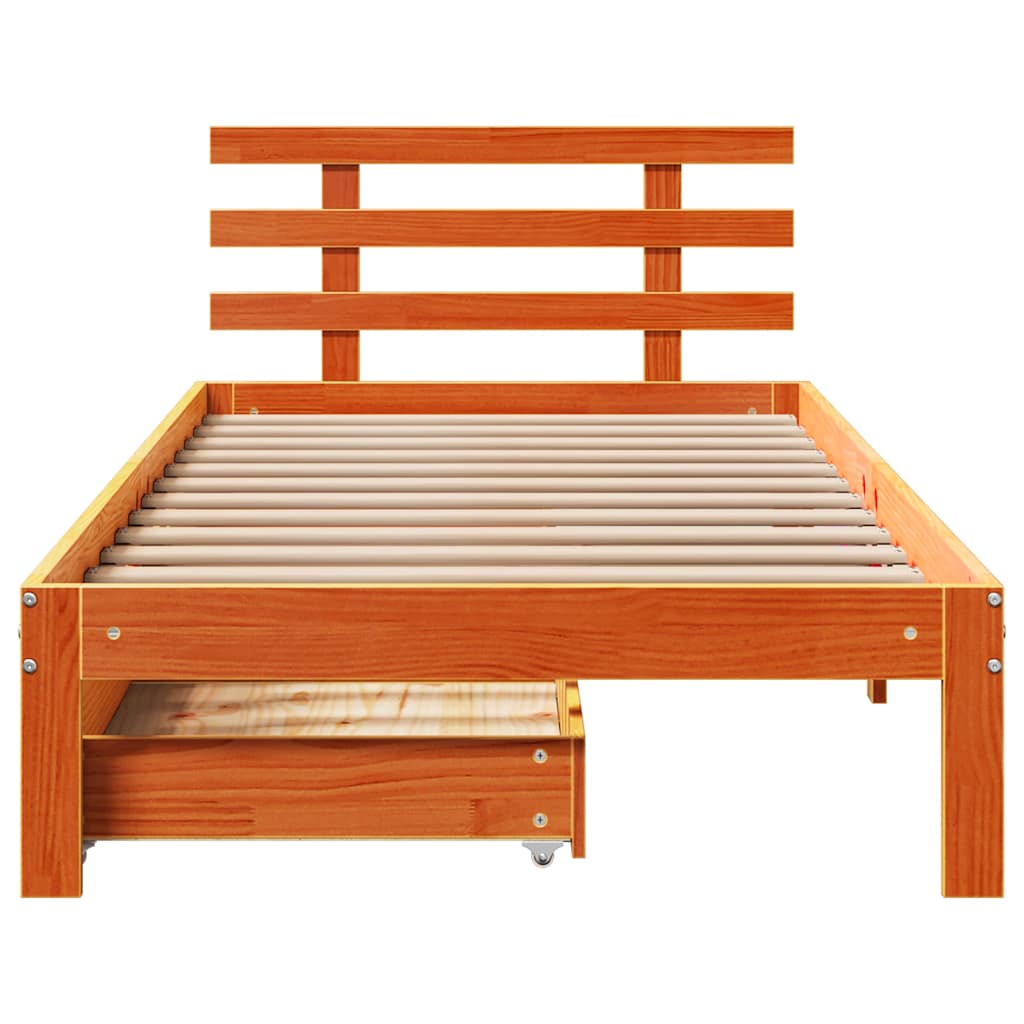 Cadre de lit avec tiroirs sans matelas cire marron 75x190 cm - XIOS