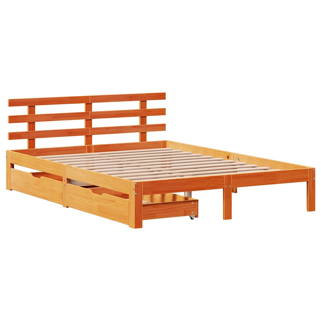 Cadre de lit avec tiroirs sans matelas cire marron 120x190 cm - XIOS