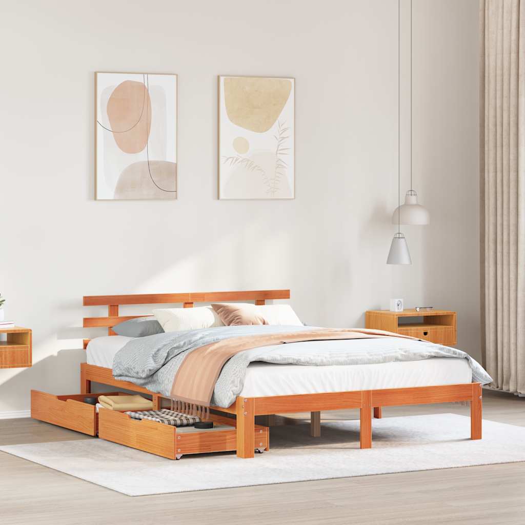 Cadre de lit avec tiroirs sans matelas cire marron 120x190 cm - XIOS
