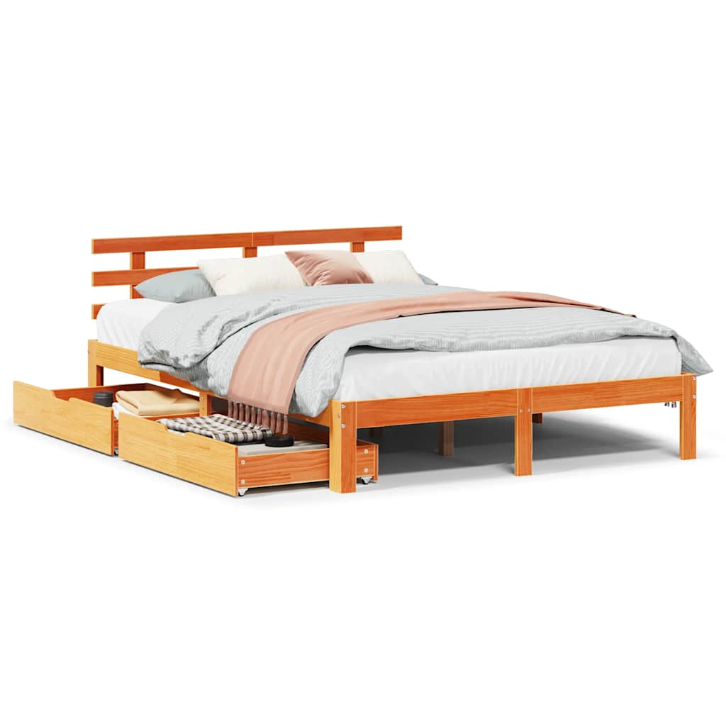 Cadre de lit avec tiroirs sans matelas cire marron 140x190 cm - XIOS