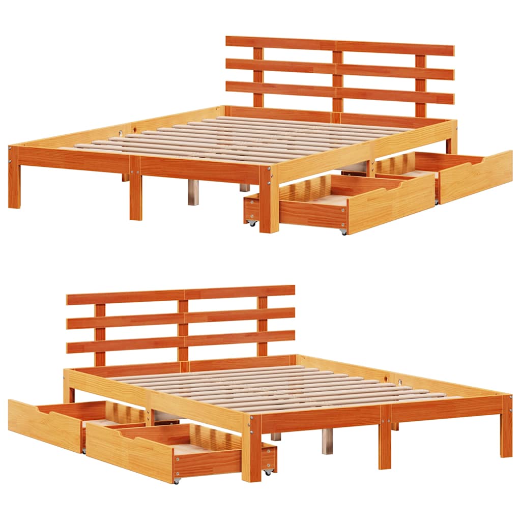 Cadre de lit avec tiroirs sans matelas cire marron 140x190 cm - XIOS