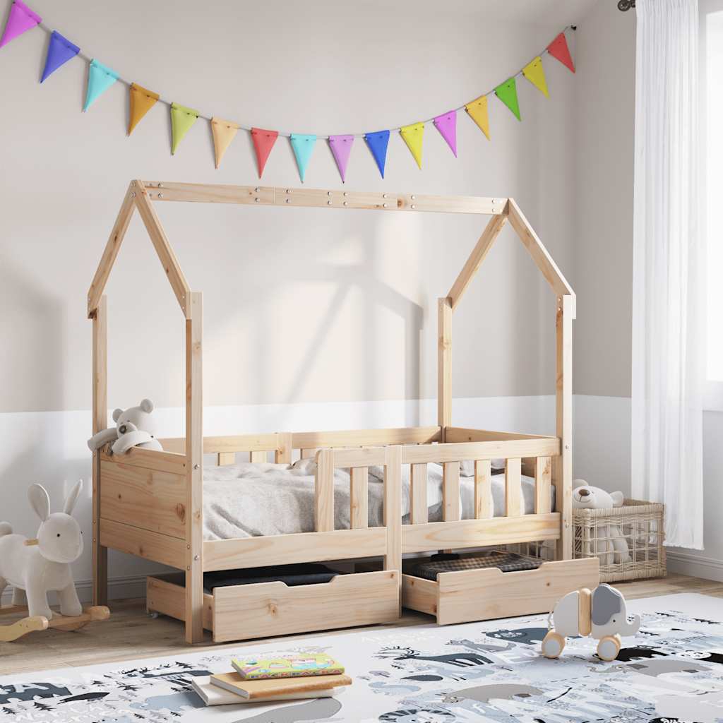 Cadre de lit enfant avec tiroirs sans matelas 70x140 cm bois - XIOS