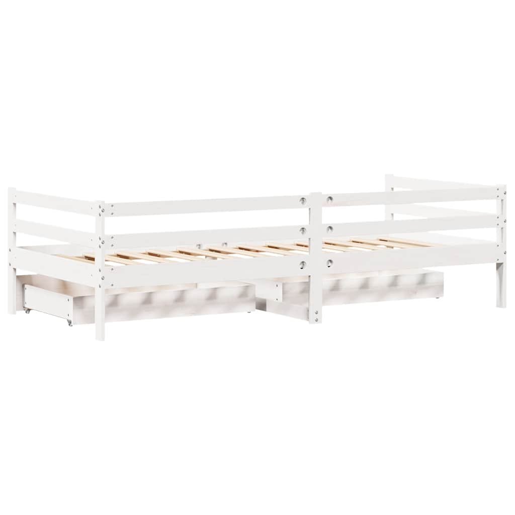 Lit de jour et tiroirs sans matelas blanc 90x200 cm bois massif - XIOS