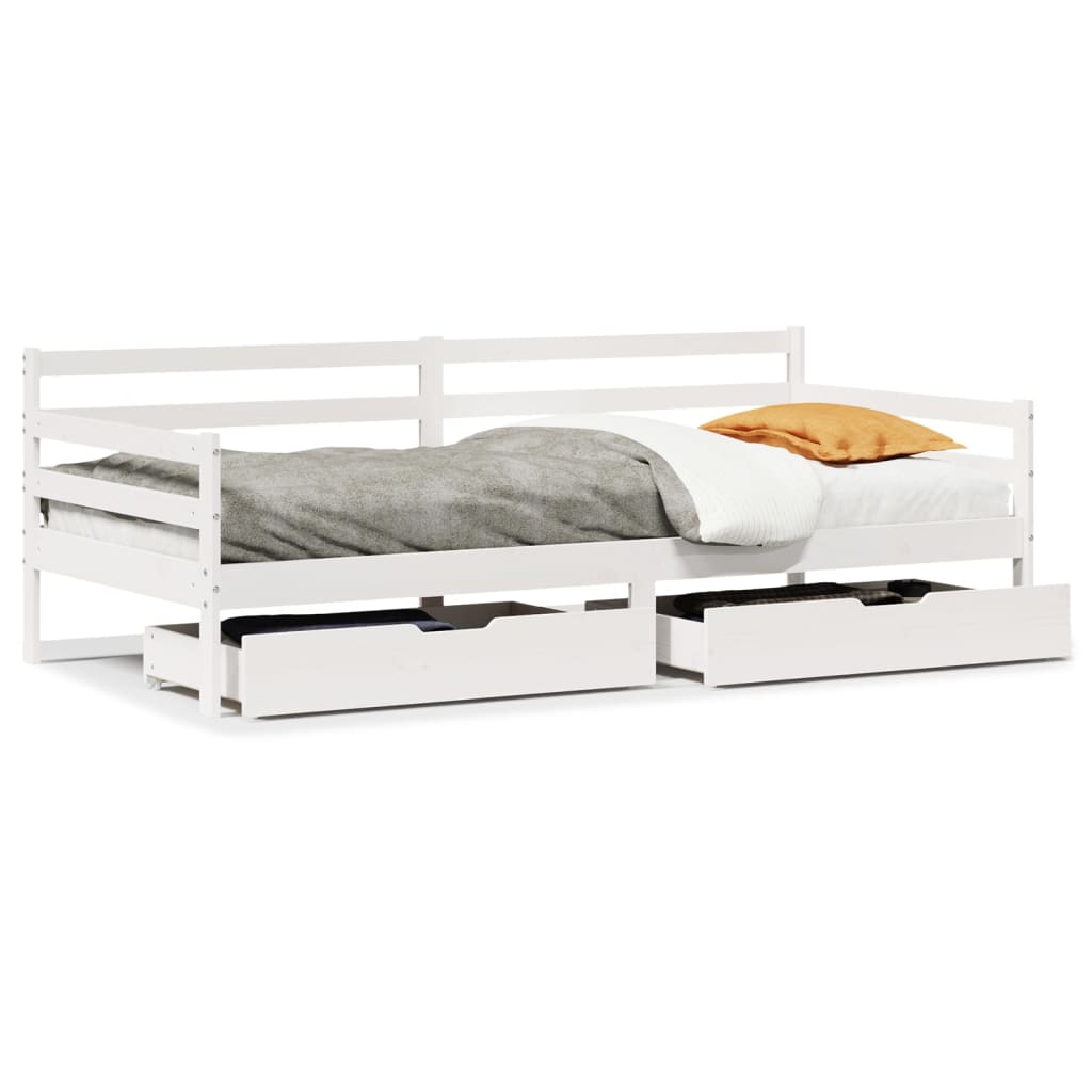 Lit de jour et tiroirs sans matelas blanc 90x200 cm bois massif - XIOS