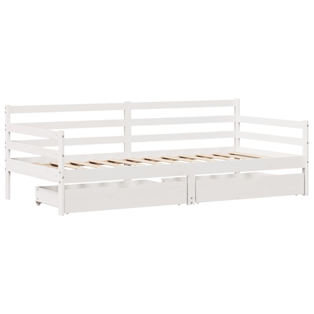 Lit de jour et tiroirs sans matelas blanc 90x200 cm bois massif - XIOS