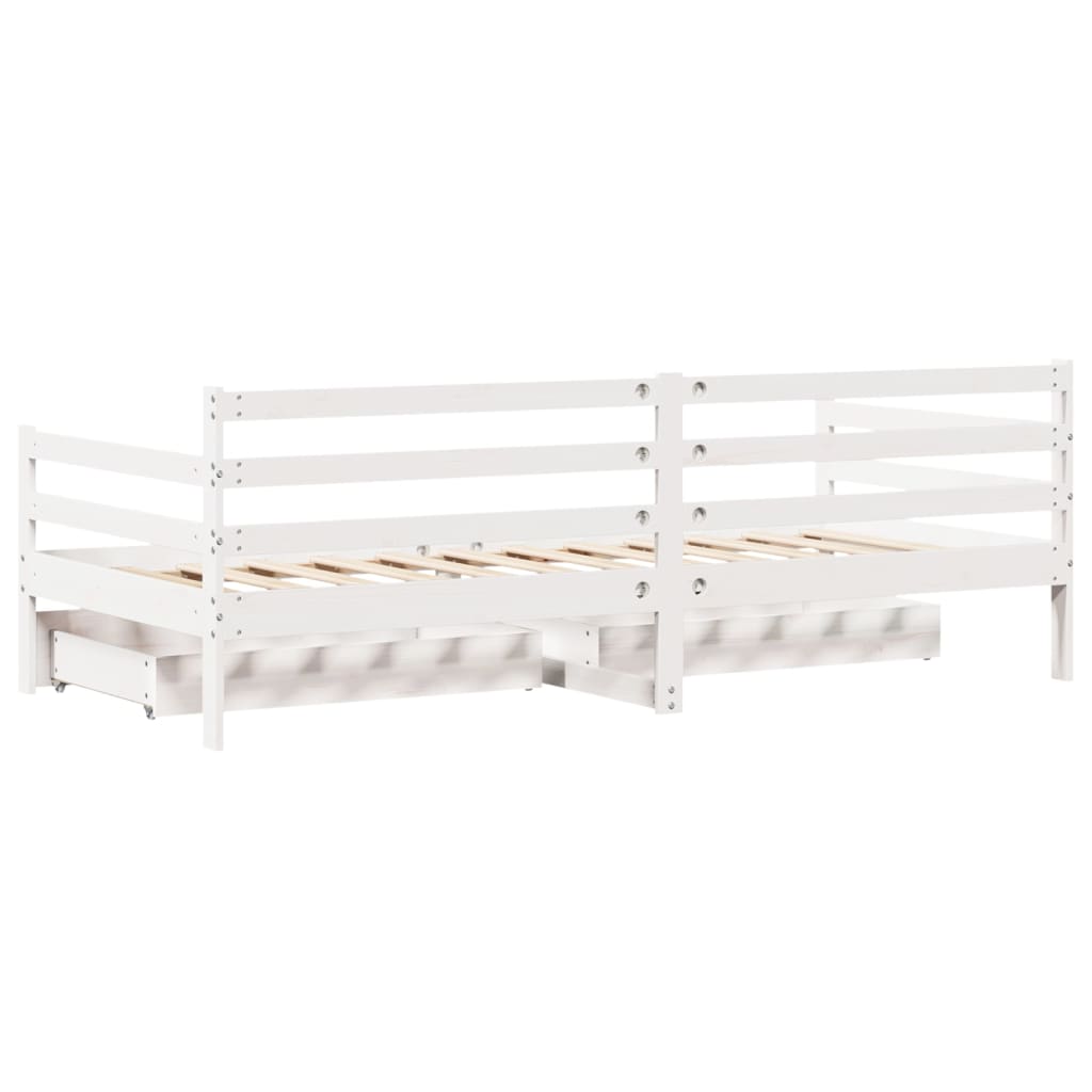 Lit de jour et tiroirs sans matelas blanc 90x200 cm bois massif - XIOS