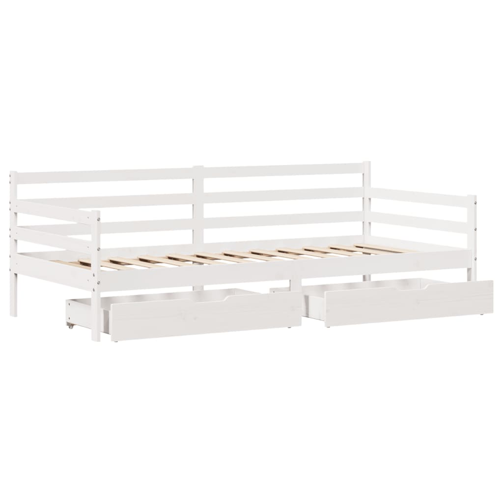 Lit de jour et tiroirs sans matelas blanc 90x200 cm bois massif - XIOS