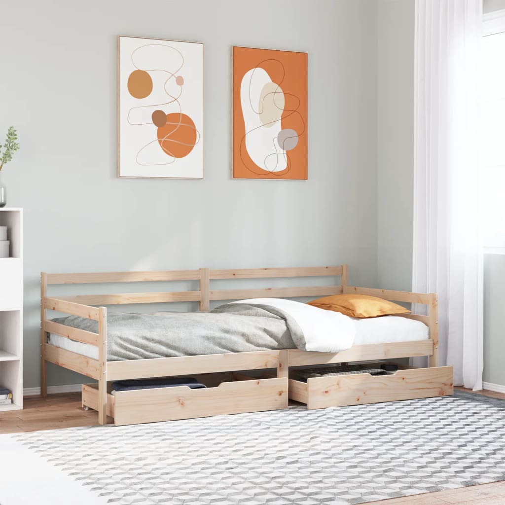 Lit de jour et tiroirs sans matelas blanc 80x200 cm bois massif - XIOS