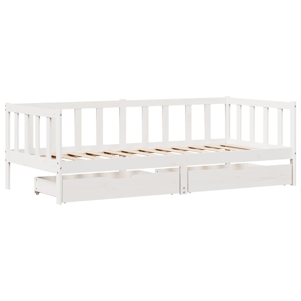 Lit de jour et tiroirs sans matelas blanc 90x200 cm bois massif - XIOS