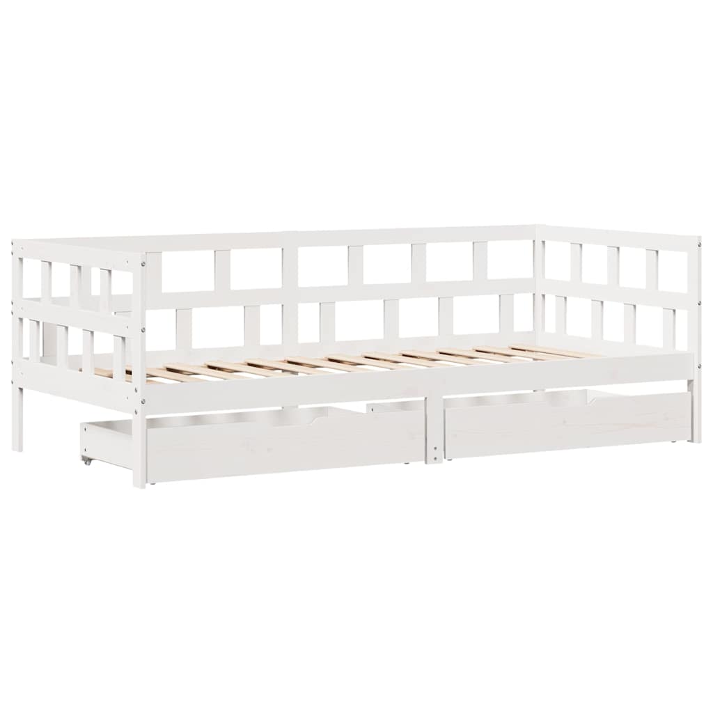 Lit de jour et tiroirs sans matelas blanc 90x200 cm bois massif - XIOS