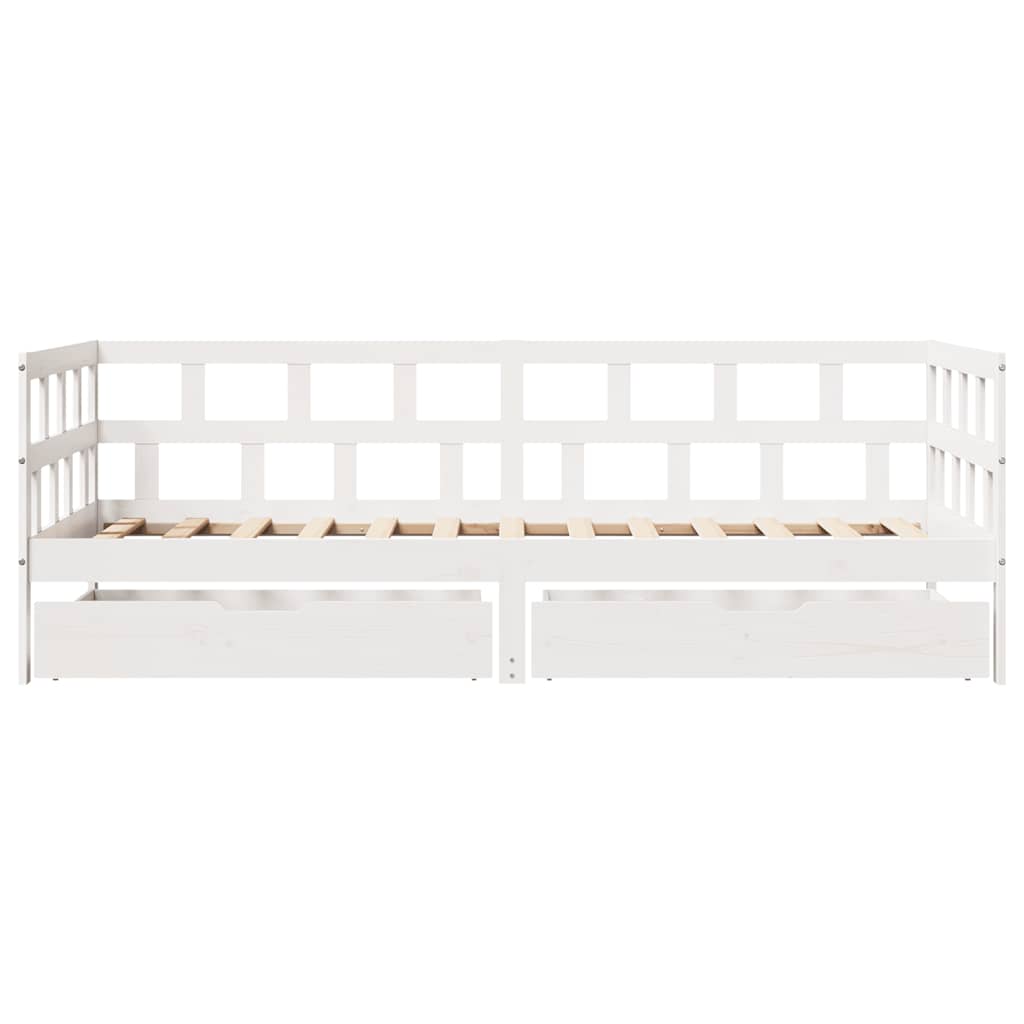 Lit de jour et tiroirs sans matelas blanc 90x200 cm bois massif - XIOS