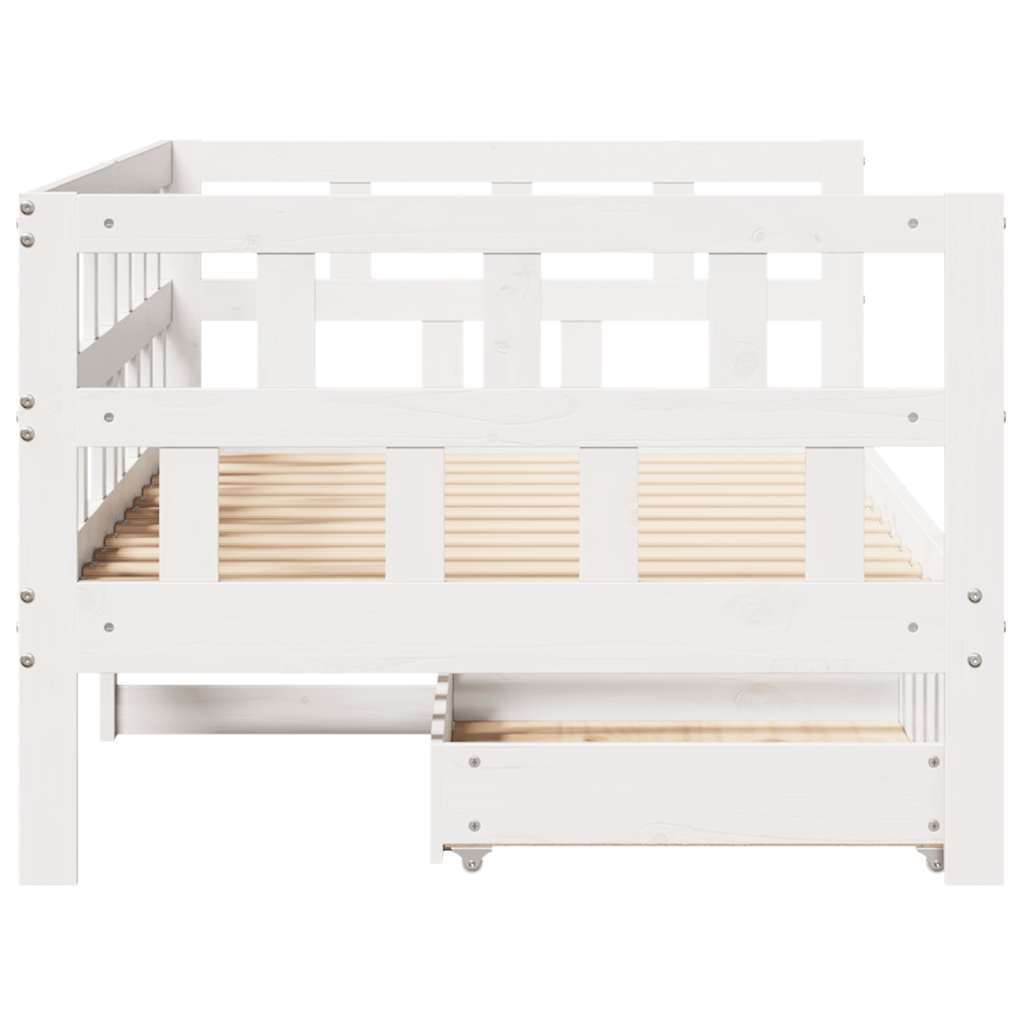 Lit de jour et tiroirs sans matelas blanc 90x200 cm bois massif - XIOS