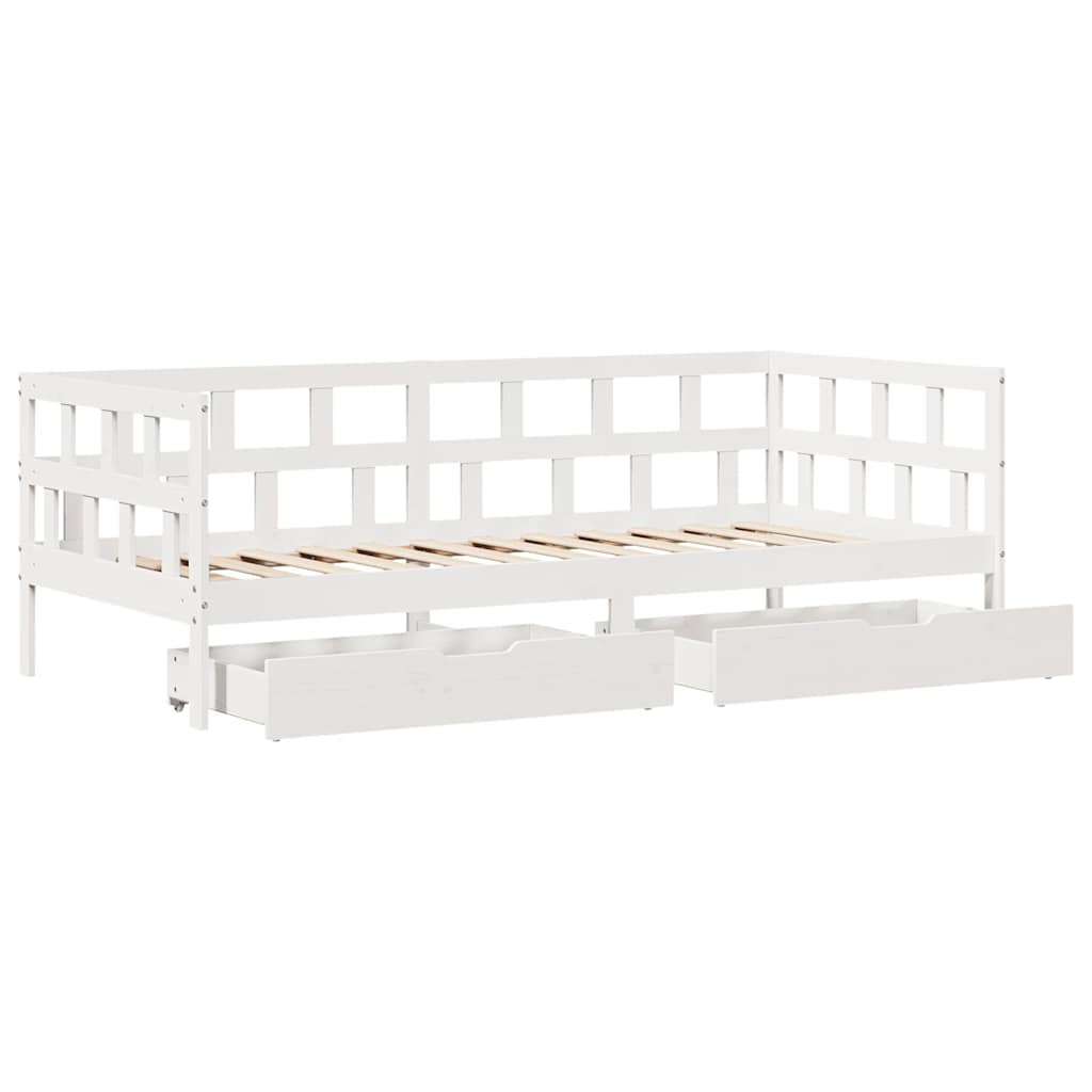 Lit de jour et tiroirs sans matelas blanc 90x200 cm bois massif - XIOS