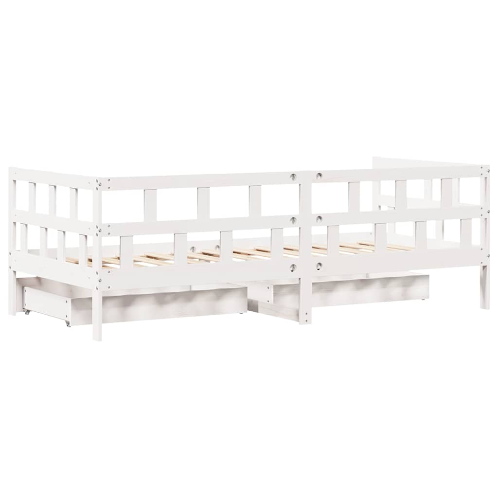 Lit de jour et tiroirs sans matelas blanc 90x190 cm bois massif - XIOS