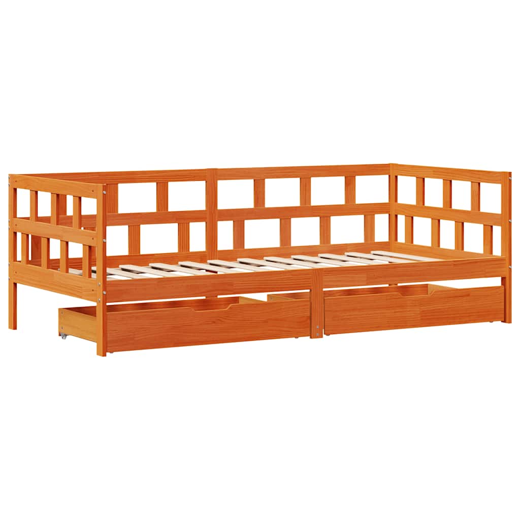 Lit de jour avec tiroirs sans matelas cire marron 80x200cm bois - XIOS