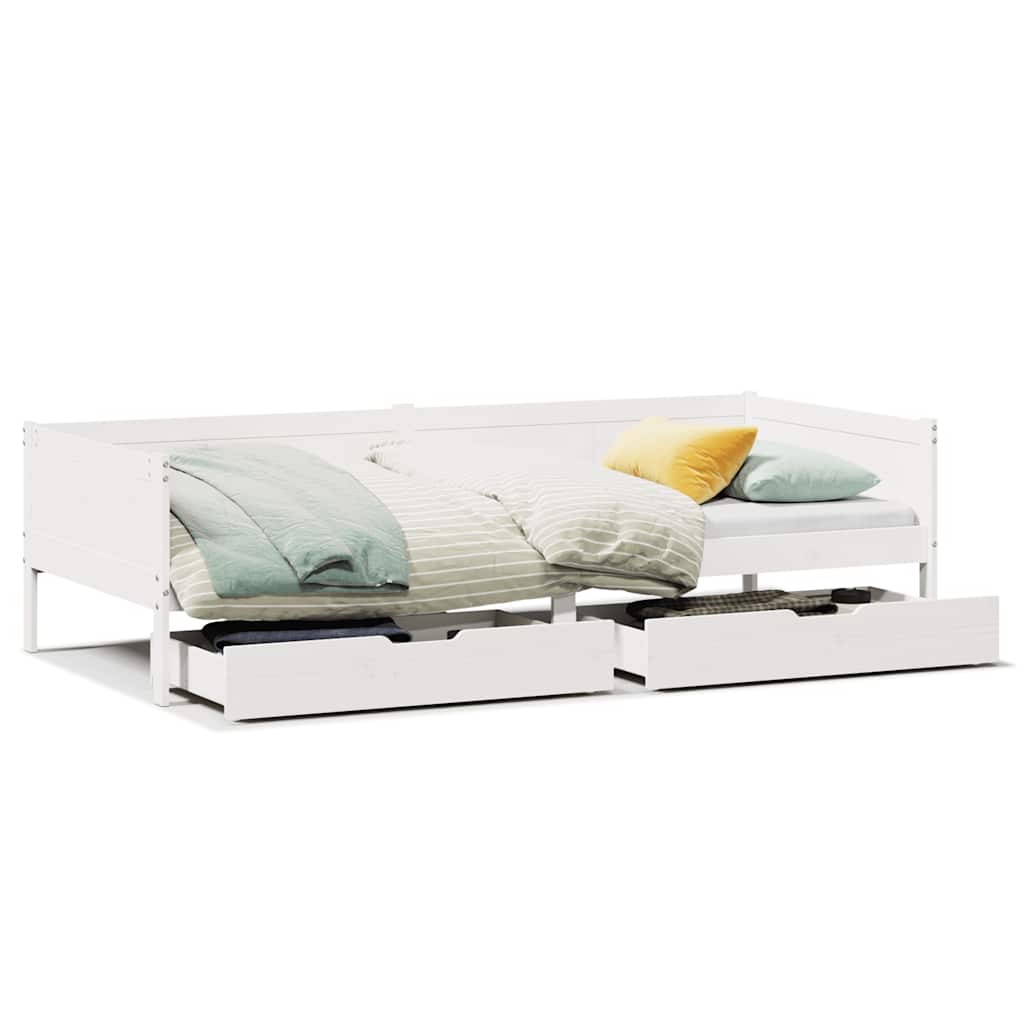 Lit de jour et tiroirs sans matelas blanc 90x190 cm bois massif - XIOS
