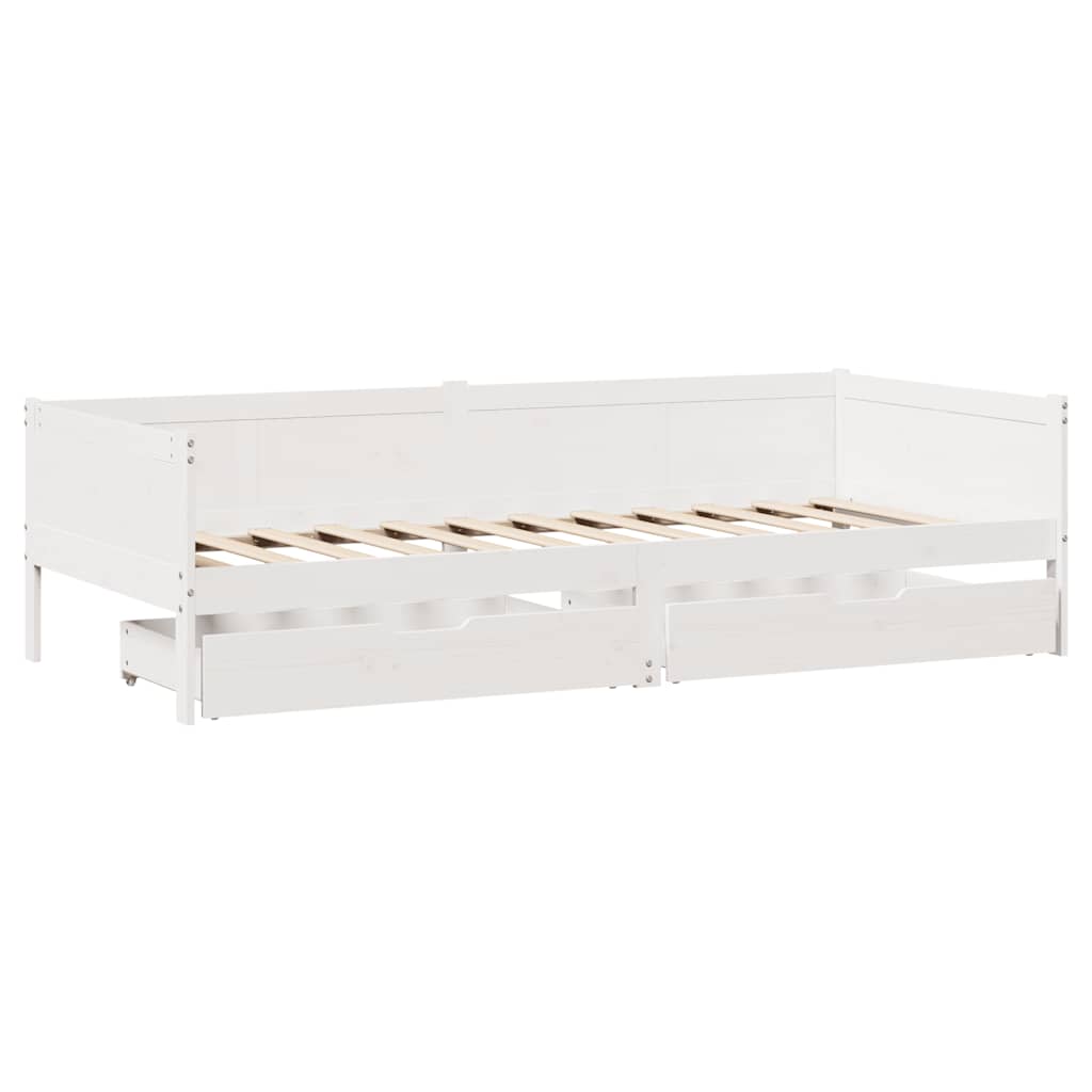 Lit de jour et tiroirs sans matelas blanc 90x190 cm bois massif - XIOS