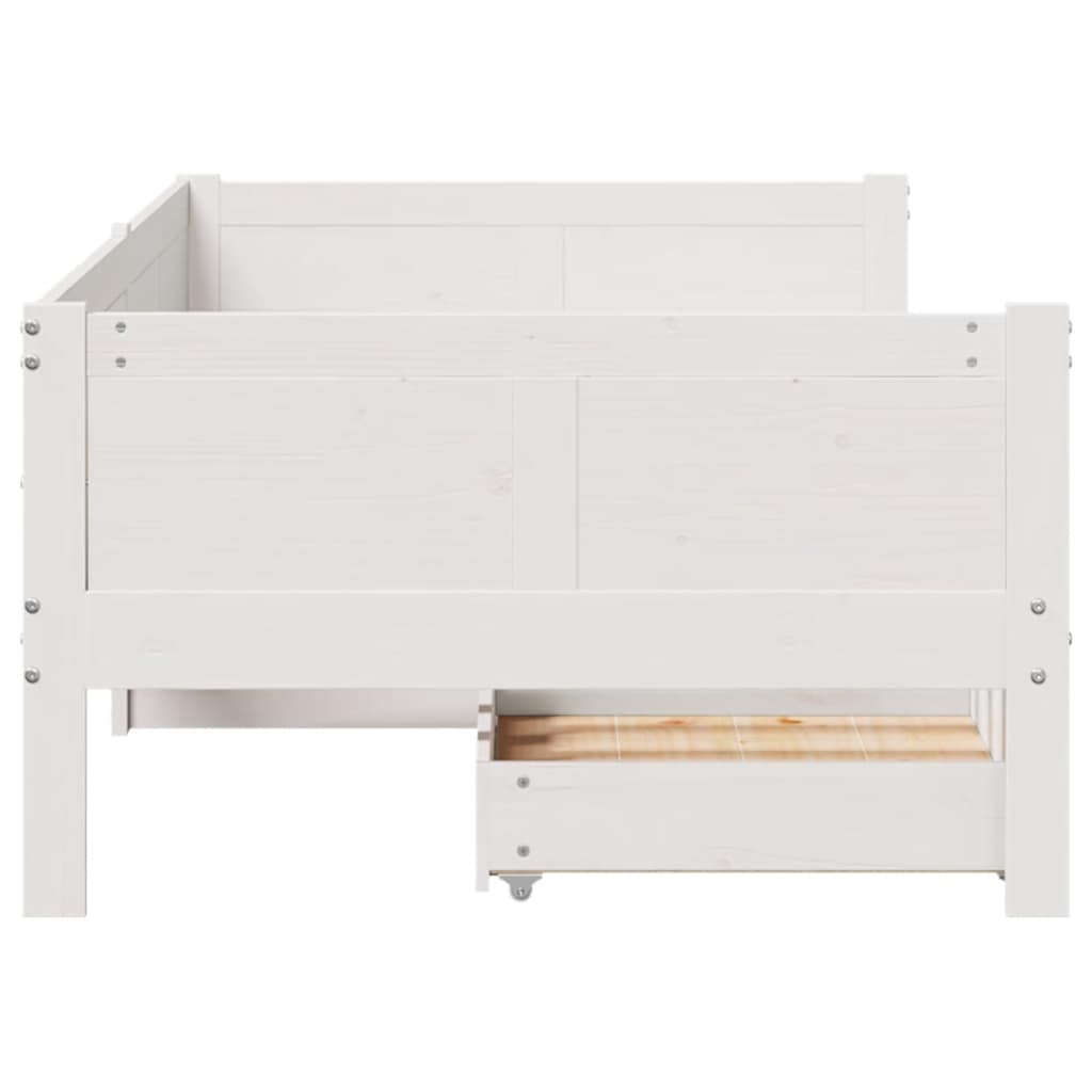 Lit de jour et tiroirs sans matelas blanc 90x190 cm bois massif - XIOS