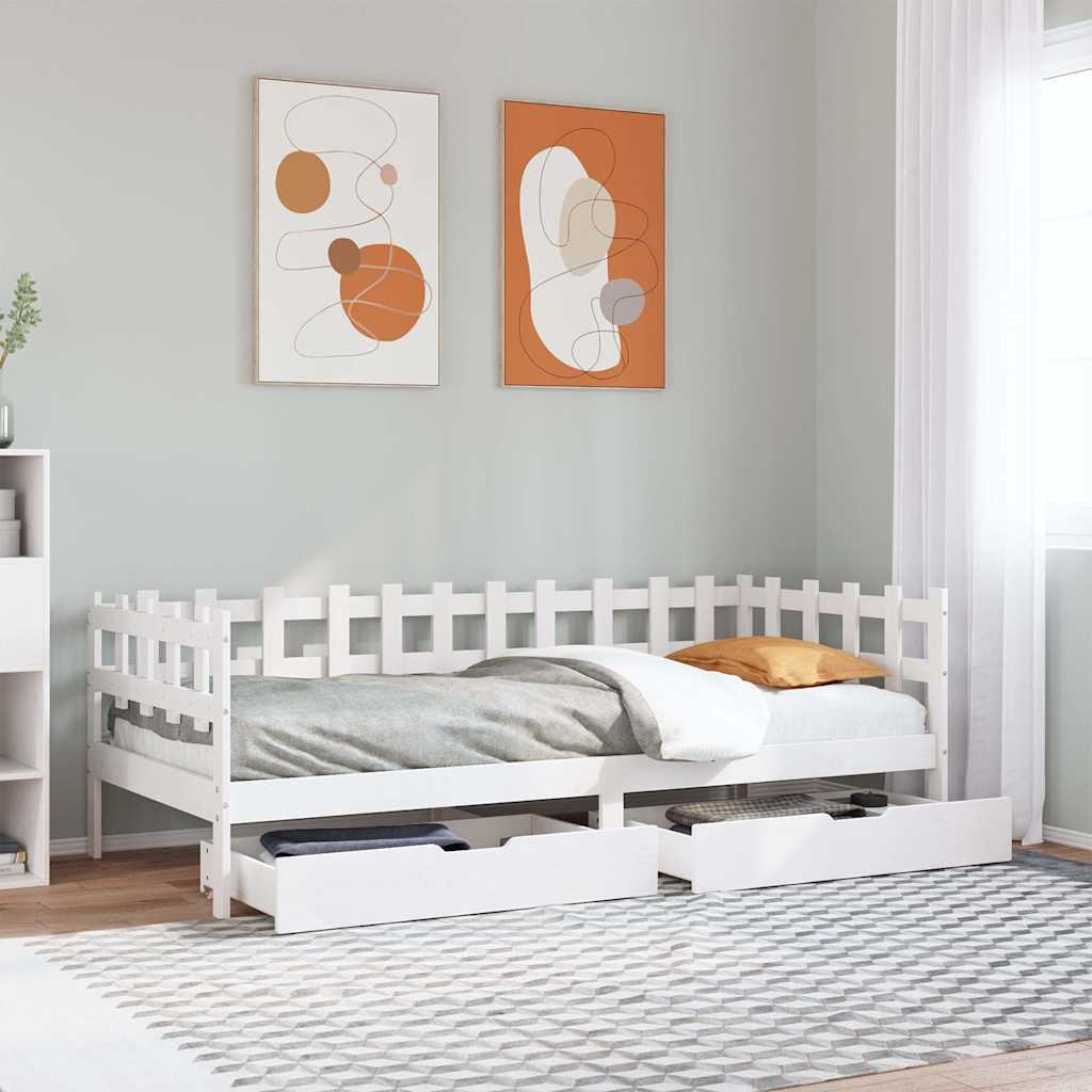 Lit de jour et tiroirs sans matelas blanc 80x200 cm bois massif - XIOS