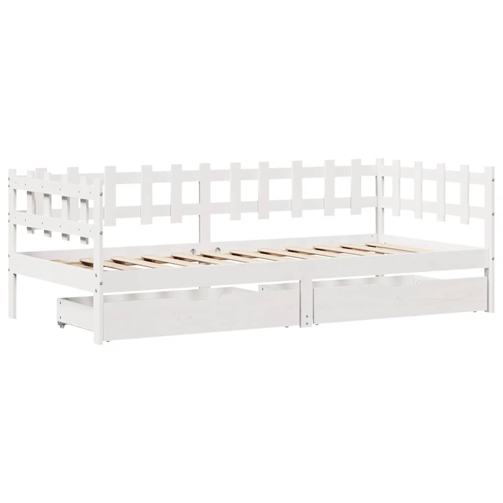 Lit de jour et tiroirs sans matelas blanc 90x200 cm bois massif - XIOS