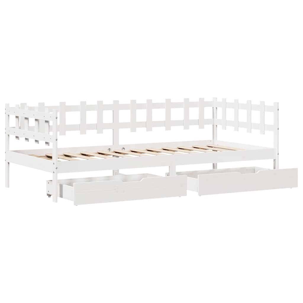 Lit de jour et tiroirs sans matelas blanc 90x190 cm bois massif - XIOS