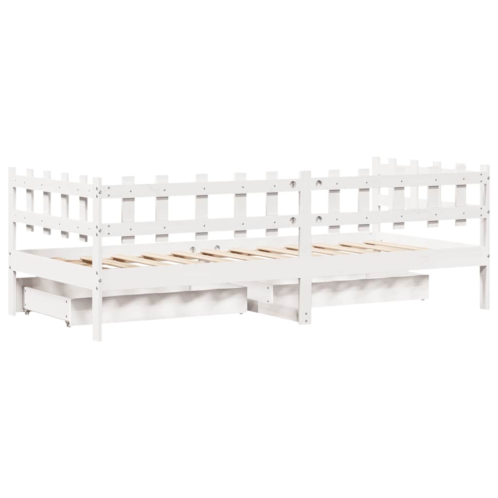 Lit de jour et tiroirs sans matelas blanc 90x200 cm bois massif - XIOS