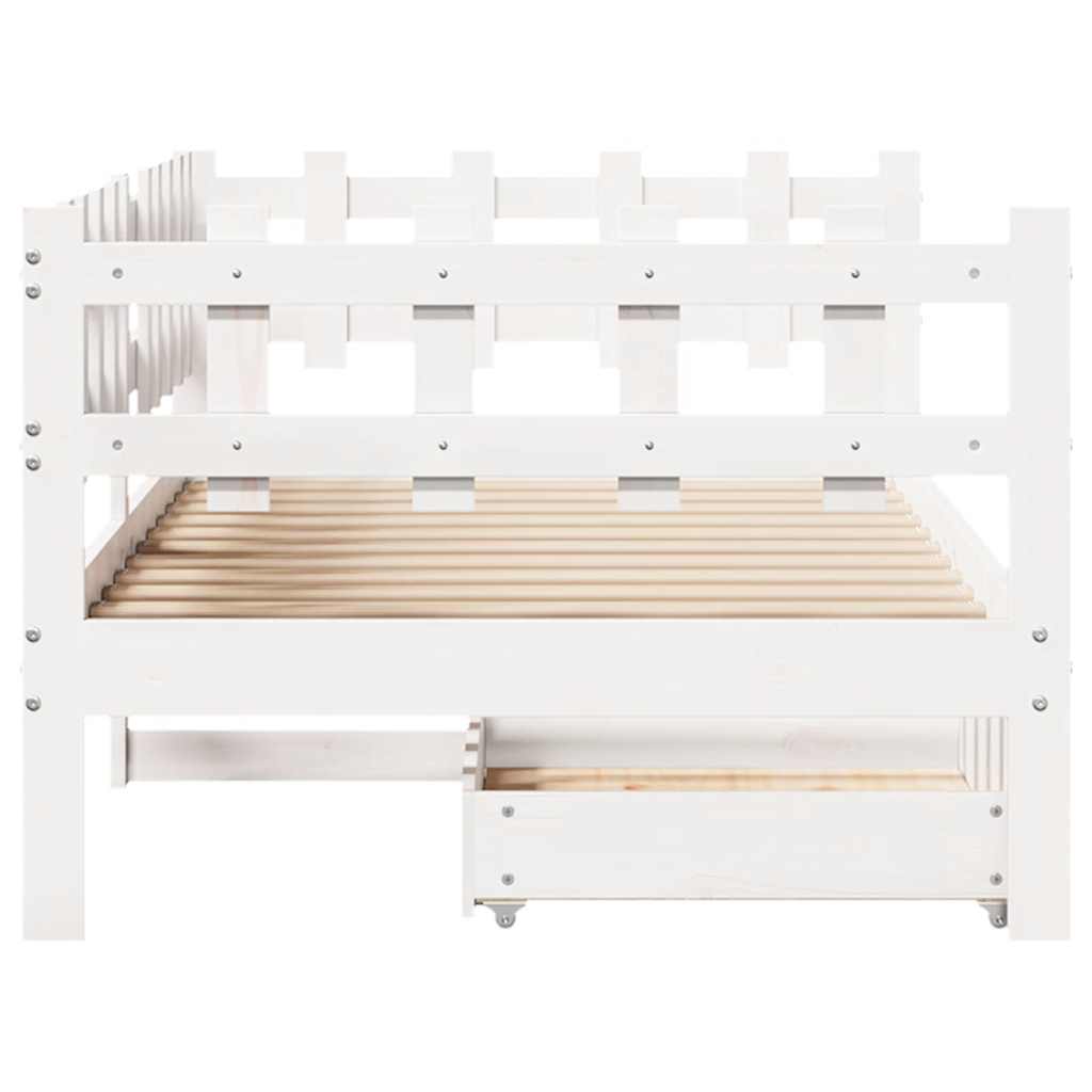 Lit de jour et tiroirs sans matelas blanc 90x190 cm bois massif - XIOS