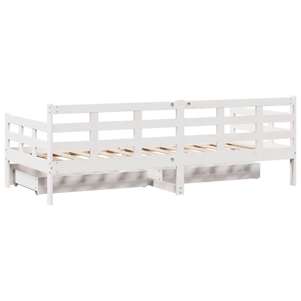 Lit de jour et tiroirs sans matelas blanc 90x200 cm bois massif - XIOS