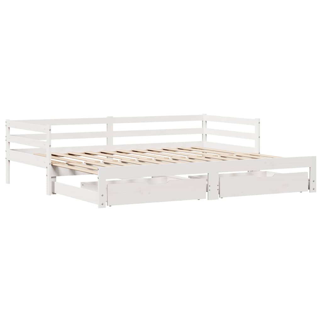 Lit de jour et tiroirs sans matelas blanc 90x200 cm bois massif - XIOS