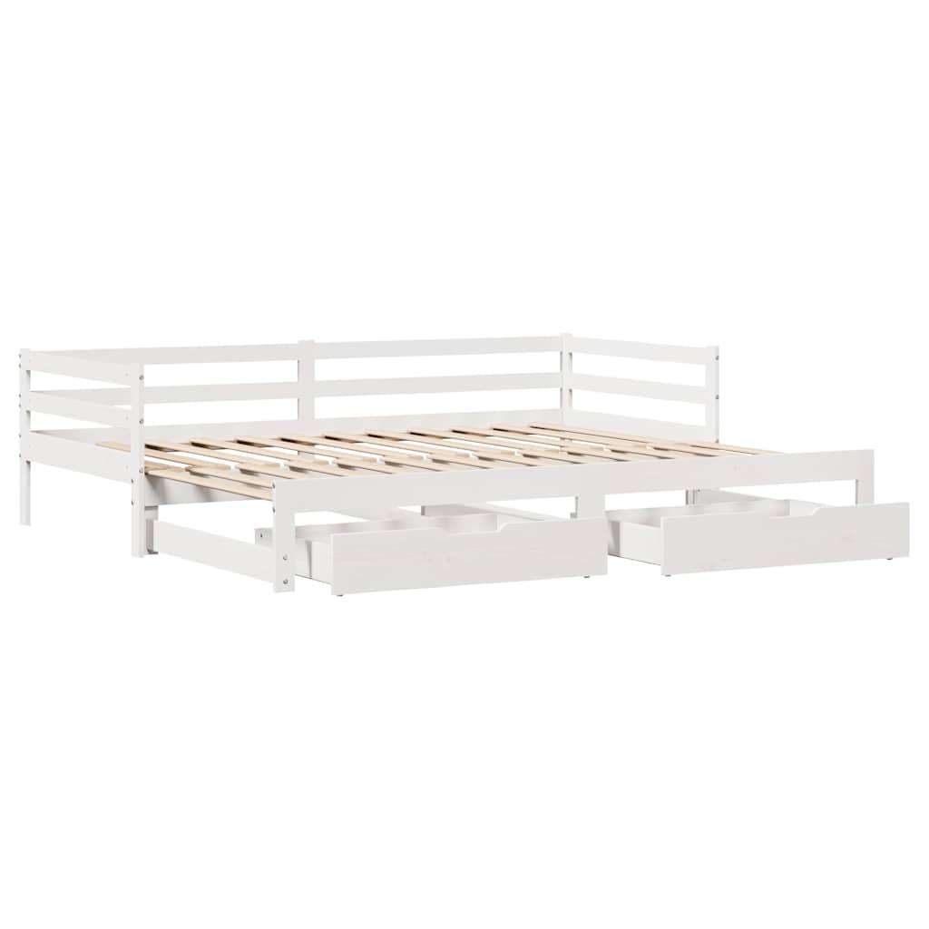 Lit de jour et tiroirs sans matelas blanc 90x200 cm bois massif - XIOS