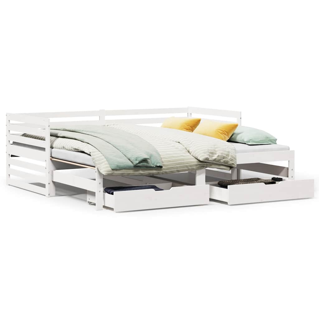 Lit de jour et tiroirs sans matelas blanc 90x200 cm bois massif - XIOS